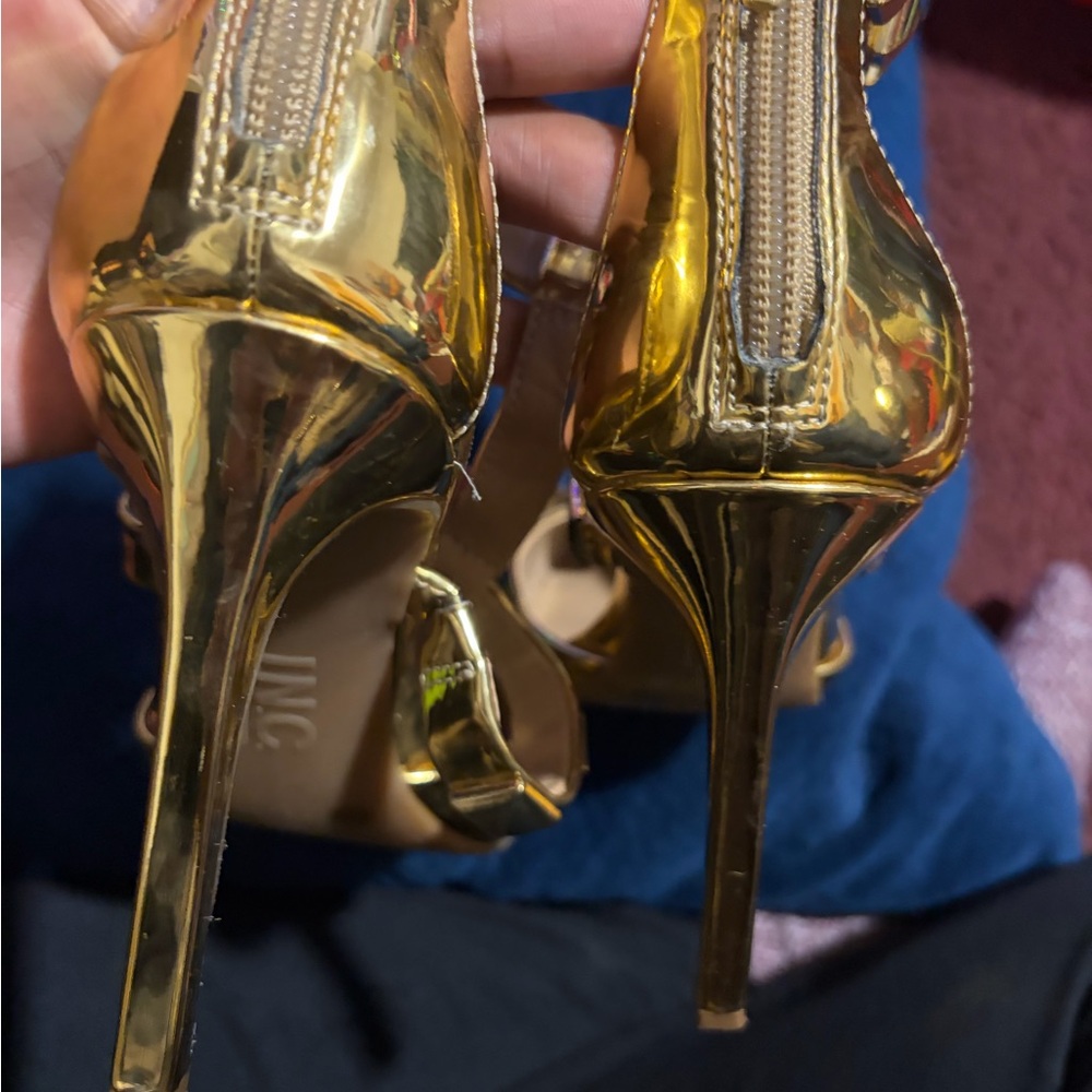 INC International Concepts Gold Pyramid Studded Heels - Picture 4 of 7